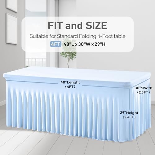 2 Packs Baby Blue Table Clothes for 4 Foot Rectangle Tables, One-Piece Wrinkle Resistant Stretch Spandex Table Covers with Skirt for Event Banquet Wedding Birthday Party - Image 7