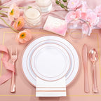 GATHER 350PCS Rose Gold Plastic Plates for Wedding Birthday Party - Image 3