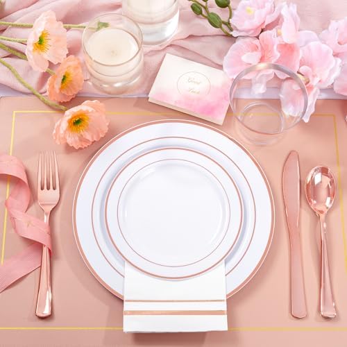 GATHER 350PCS Rose Gold Plastic Plates for Wedding Birthday Party - Image 3