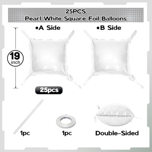 Electric Balloon Pump with 25PCS Pearl White Square Foil Balloons, 600W Dual Nozzle Air Pump and Ivory Tunnel Arch Kit for Baby Shower, Birthday, Wedding Party Decorations - Image 3