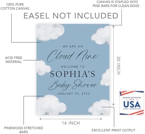 Andaz Press Personalized We Are On Cloud Nine Baby Shower Decorations, Dusty Blue On Cloud 9 Baby Shower Welcome Sign, Heaven Sent Decor, We Are Over the Moon Party Decorations, 16x20 Inch - Image 2