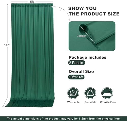 10ft x 14ft Hunter Green Backdrop Curtains for Wedding Parties, 2 Panels Wrinkle Free Polyester Fabric Drapes for Reception, Photography Background, Baby Shower & Stage Decor (5ft x 14ft Each) - Image 6