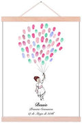 Customized Communion Gift Fingerprint Guest Book Canvas for Baby Shower Decorations Girl Holding Balloons DIY Thumbprint Painting with Wooden Hanger Ready to Hang-60x80cm by Unknown