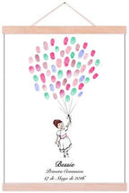 Customized Communion Gift Fingerprint Guest Book Canvas for Baby Shower Decorations Girl Holding Balloons DIY Thumbprint Painting with Wooden Hanger Ready to Hang-60x80cm by Unknown