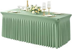 1 Pack Sage Green Spandex Tableclothes for 8 Foot Rectangle Tables, Wrinkle Free 8ft Fitted Table Cover Stretch Table Cloth Desk Skirt for Weddings Baby Shower Birthday Party Banquet Decorations by PartyTalk