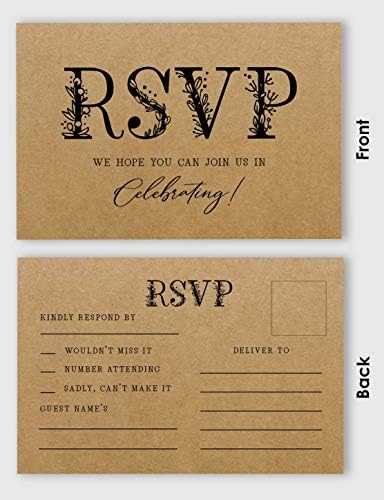 50 Blank RSVP Cards,RSVP Postcards No Envelopes Needed,Rustic Kraft Print Response Card,RSVP for Wedding,Baby Shower,Bridal Shower - Image 3
