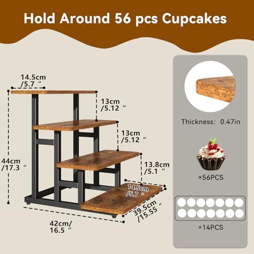 IBUYKE 4 Tier Cupcake Stand,Tiered Display Stand,Brown TLJ018H - Image 6