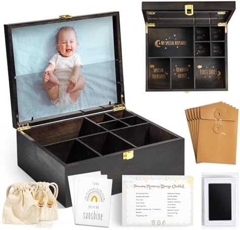 Baby Keepsake Box Wooden with 6 Additional Items by Shinlar