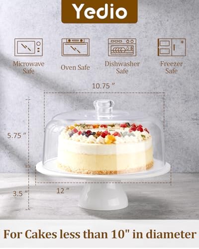 12 Inch Porcelain Cake Stand with Acrylic Dome Lid, White Pedestal - Image 2