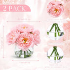 Zeyune 2 Pack Pink Peonies Faux Flowers in Vase, Silk with Faux Water - Image 3