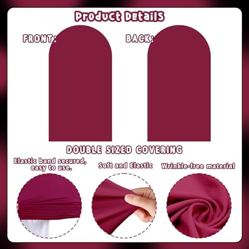 2PCS Arch Backdrop Covers for Arch Stand (7.2ft + 6ft) – Maroon & Black Spandex Fitted Stand Covers for Weddings Baby Showers Birthday Party Supplies Decora & Photo Booths(Only Cover) - Image 6