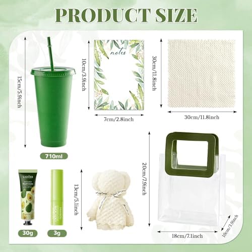 6 Sets Baby Shower Prizes for Game Winners Baby Shower Favors Include Plastic Tumblers Notepad Lip Balms Hand Creams Bear Bath Towels Gift Bags for Wedding Bridal Showers Game Gifts (Green) - Image 3