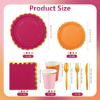 Kochorie 336PCS Pink & Orange Disposable Dinnerware Set Serves 48 Guests - Image 2