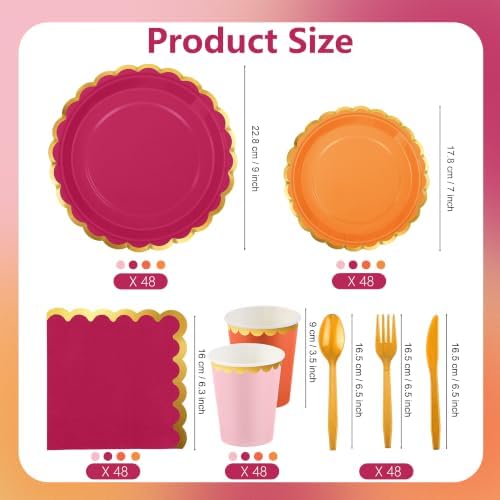 Kochorie 336PCS Pink & Orange Disposable Dinnerware Set Serves 48 Guests - Image 2