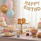 Cake Stand for Dessert Table 10 Inch Gold Crystal Pendants Metal Cake Stand Serves as A Round Dessert Cupcake Display Plate for Table, Wedding, Party, Event - Image 4