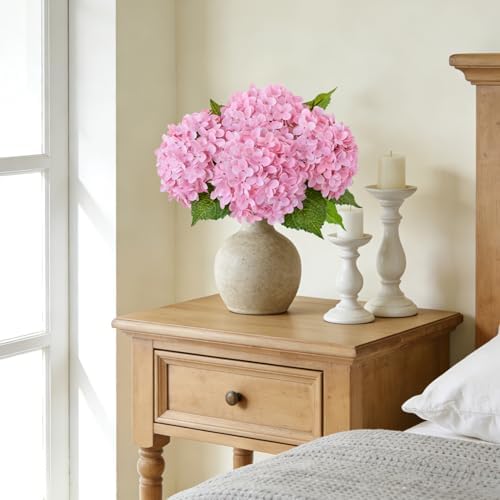 ZYTUYO 20 inches 4 Pcs Soft Pink Real Touch Hydrangea Artificial Flowers Boho Lifelike Real Looking Latex Hydrangeas Flower with Long Stem for Home Decor Spring Table Centrepiece - Image 5