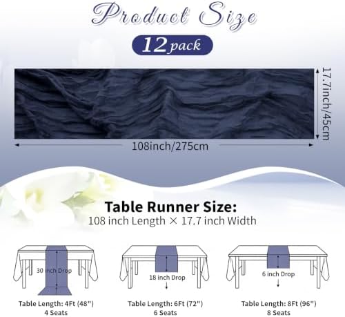 Navy Blue Boho Cheesecloth Table Runner 12 Pack 17x108 Inch Sheer Gauze - Image 2