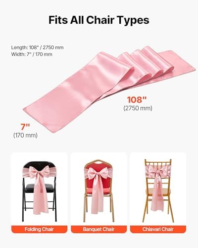 VEVOR Satin Chair Sashes Bows, Chair Ribbon Ties Back Sash, 7 x 108 inch, Wedding Reception Decoration, for Wedding Ceremony Baby Shower Party Events Banquet Cover Decoration (Rose Gold, 50pcs) - Image 6