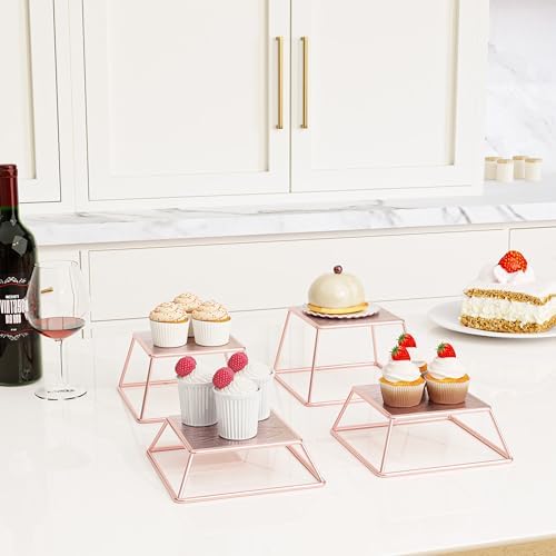 Dessert Table Risers Display Stands Food display Rose gold Metal Square Retail Pizza,Cupcake,Candy Stands Food Platter Tray,6x6 INCH,Set of 4 - Image 4