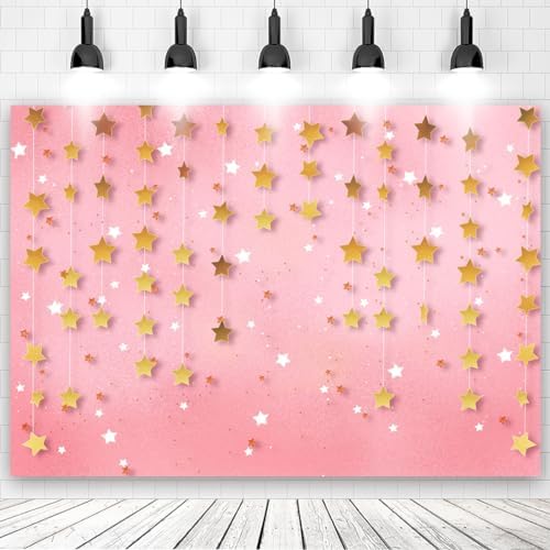 8x6ft Twinkle Littler Star Backdrops Pink Starry Sky Gold Glitter Little Star Photography Background Birthday Party Decorations Baby Shower Backdrop for Girls Kids Portrait Photography Backdrop by Mivor