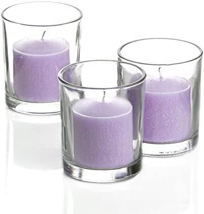 Set of 144 Richland Votive Candles Lavender Unscented and 144 Clear Glass Eastland Votive Holders by Richland