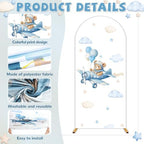 3PCS Teddy Bear Arch Backdrop Cover 4ft 5ft 6ft Vintage Airplane Party Decorations Blue Pilot Spandex Stretch Arch Stand Cover Hot Air Balloon Photo Background for Baby Shower Wedding Birthday Decor - Image 3