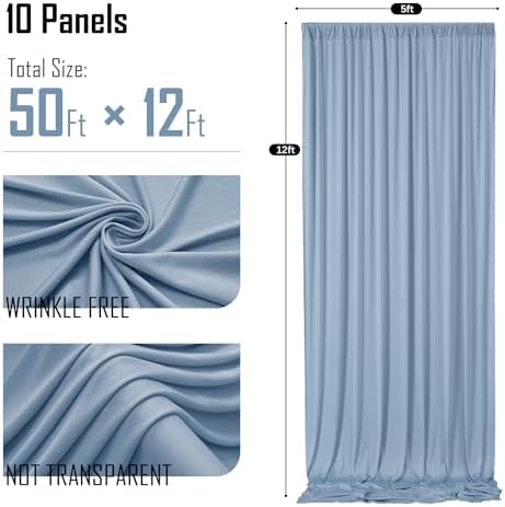 gogoparti 50x12ft Dusty Blue Backdrop Curtain for Wedding Parties, 10 Panels (5x12 ft Each) Wrinkle-Free Dackdrop Curtains, Silky Draping Fabric for Birthday Party, Baby Shower, Photo Background - Image 6