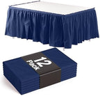 Exquisite Navy Table Skirt 12 Pack 29" X 14 Ft Long Black Table Skirts for Rectangle Tables 6ft Plus or Round Tables - Ruffle Table Skirt with Adhesive Strip - Gender Reveal Decor & Party by Exquisite