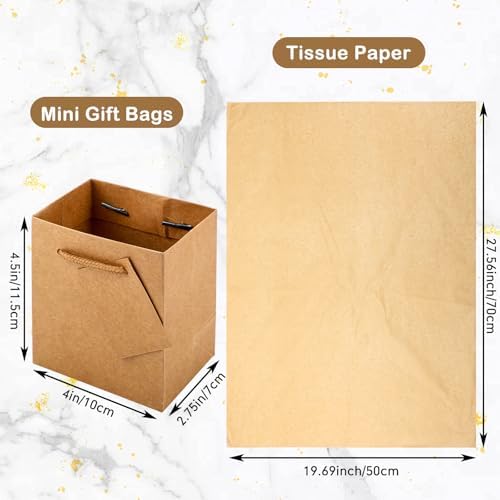 Sherr 200 Pcs Mini Gift Bags Bulk, Extra Small Brown Kraft Paper Bag with Card and Handle, 4x2.8x4.5 Tiny Little Gift Box with Tissue Paper for Birthday, Party Favor, Wedding, Baby Showers, Business - Image 3