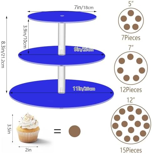 J JOYSAY Blue Print Acrylic Cupcake Stand 3 Tier Dessert Table Display Set Clear Cake Stands for Baby Shower Party Wedding Decorations Easy Assembly Pastry Tower - Image 3