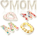 SiliFine 4 Pcs Mother's Day Letter Charcuterie Boards Ceramics Heart Mom Fillable Letters Box Small White Reusable Alphabet Food Serving Tray Platter for Candy Mother's Day Gift Party Decoration by SiliFine