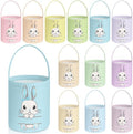 SATINIOR 12 Pack Easter Basket Bulk Easter Bunny Canvas Buckets with Handles Large Personalized Cute Rabbit Tote Bags for Hunt Party Favor Gifts(Pastel Color) by SATINIOR