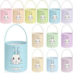 SATINIOR 12 Pack Easter Basket Bulk Easter Bunny Canvas Buckets with Handles Large Personalized Cute Rabbit Tote Bags for Hunt Party Favor Gifts(Pastel Color) by SATINIOR