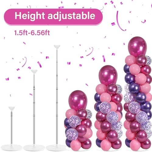 2 Sets Adjustable Balloon Column Stand Kit with Bases（Pink and Purple） - Image 4