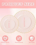 YOUBET 100PCS Pink and Gold Scalloped Plastic Plates for Wedding Party - Image 2