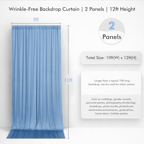 10x12ft Dusty Blue Backdrop Curtains for Wedding Party 2 Panels 5×12FT Tall - Image 4