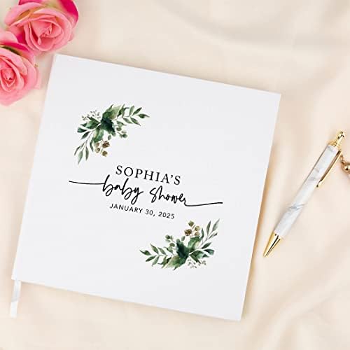 Andaz Press Personalized Baby Shower Guestbook with Gold Accents, Fall Greenery Custom Guestbook, White Guest Sign-in Registry, 120 Pages 8.5" X 8.5" Memories Book for DIY Scrapbook Photo Album - Image 4