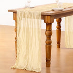 DeZerlor Beige Cheesecloth Table Runners 4 Pack Summer Boho Runners - Image 6