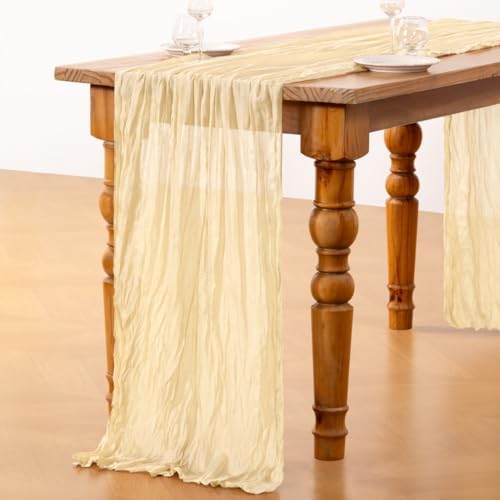 DeZerlor Beige Cheesecloth Table Runner 1 Pack Summer Boho Runner - Image 6