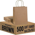 METRONIC 500 Pack Brown Paper Bags 8x4.25x10.5 inch,Medium Kraft Craft Gift Bag Bulk with Handles,Recycled for Boutique Holiday Grocery Welcome Party Favor Shopping Merchandise Takeout bags by METRONIC
