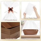 10PACK Brown Baskets For Gifts Empty, 10 x 8” Thick Gift Basket with 10 Clear Bags and Pull Bows, Cardboard Gifts Baskets Trays with Handles for Christmas, Thanksgiving, Wedding, Birthday - Brown - Image 4