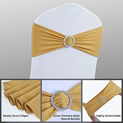 Babenest 50PCS Spandex Chair Sashes Bows with Buckle for Wedding Deco, Gold - Image 5