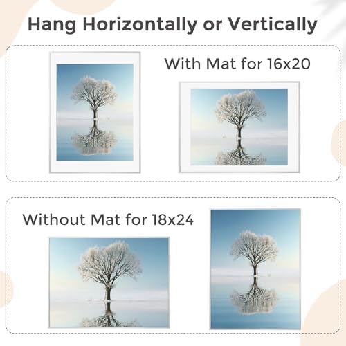 FLYJOE 18x24 Metal Picture Frame For Wall With Mat For 16x20, 18''x24'' Aluminum Photo Frames With Tempered Glass, Minimalist Modern Poster Frame Horizontal And Vertical Formats, Silver - Image 4
