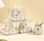 12 Sets Ceramic Bee-Happy Honey Pot with Dipper，Honey Jar Serving Set with Exquisiting Package for Wedding Favor,Bridal Shower Favor, Baby Shower Favor，Party Favor (12) by Houdezhu