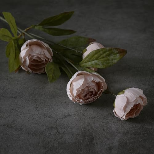 VIERENA 6 Pcs 27" Faux Silk Peony Artificial Flowers Stems for Vase (Beige) - Image 3