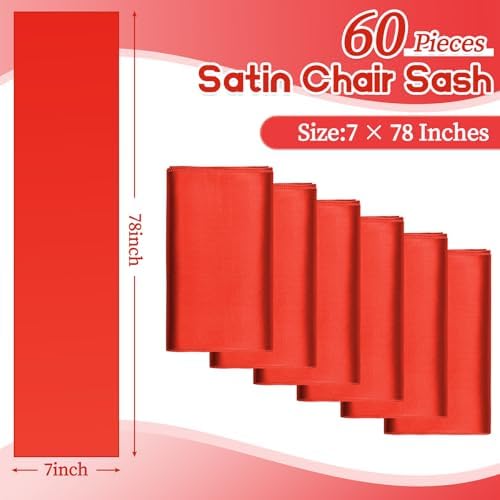 fani 60 PCS Satin Chair Sashes, 7x78 Inch, Red - Image 2