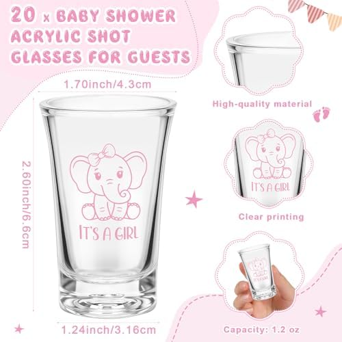 Vesici 20 Set Elephant Girl Baby Shower Favors for Guests Acrylic Shot Glasses Gold Bottle Opener Keychains Thank You Tags and Bags for Baby Shower Party Gender Reveal Party Guests Return Gift - Image 2
