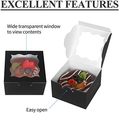 KPOSIYA 120pcs Small Cookie Boxes with Window, 4x4x2.5 Black Bakery Box - Image 4