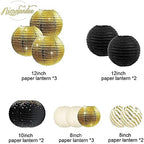 NICROLANDEE Black Gold Party Decorations - 12PCS Black Gold White Tissue Paper Pom Poms and 12PCS Metallic Foil Paper Lanterns for Wedding, Birthday, Graduation Décor, Prom, Festival Decorations - Image 3
