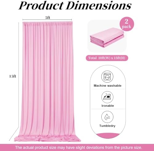 15ft x 10ft Pink Backdrop Curtains, Wrinkle Free Drapes Back Drop Cloth - Image 7